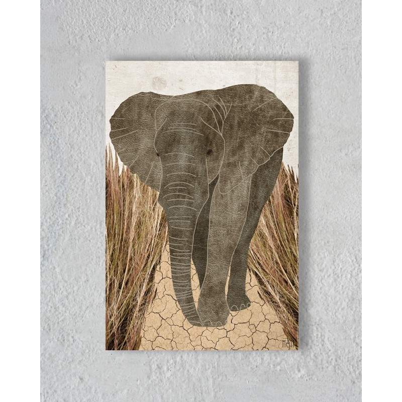 Canvas Olifant in savane zonder Floating Frame